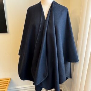 Donni. Charm Navy and Grey Wool Poncho / Cape / Wrap -New- One Size